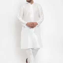KRAFT INDIA Men White Regular Dupion Silk Kurta with Churidar-picture-15