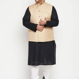 VASTRAMAY Men Black Layered Kurta with Churidar-24