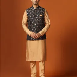 KISAH Regular Kurta With Churidar & Woven Design Nehru Jacket-12