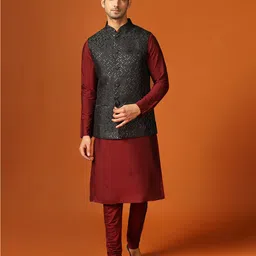 KISAH Regular Kurta With Churidar & Woven Design Nehru Jacket-52