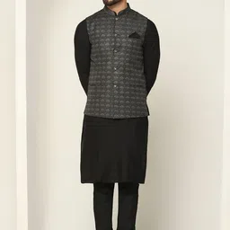 KISAH Mandarin Collar Straight Kurta & Churidar With Nehru jacket-picture-24