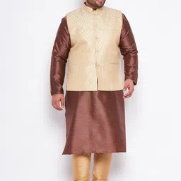 VASTRAMAY Plus Size Mandarin Collar Regular Kurta & Churidar With Nehru Jacket-image-5
