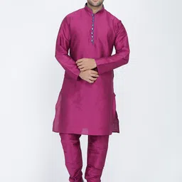 ROYAL KURTA Men Purple Layered Dupion Silk Kurta with Churidar-image-59
