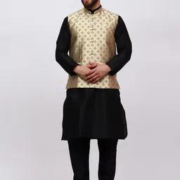 MAG Mandarin Collar Regular Dupion Silk Kurta with Churidar & Nehru jacket-36