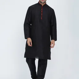 ROYAL KURTA Men Black Dupion Silk Kurta with Churidar-image-63
