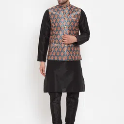 KRAFT INDIA Men Kurta with Churidar & Printed Nehru Jacket-picture-17