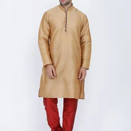 ROYAL KURTA Men Brown Dupion Silk Kurta with Churidar-image-65