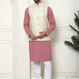 SOJANYA Regular Thread Work Pure Cotton Kurta with Churidar & Nehru Jacket-16
