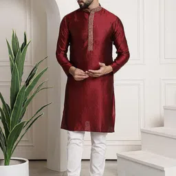ROYAL KURTA Ethnic Motifs Woven Design Pure Cotton Kurta With Churidar-image-84