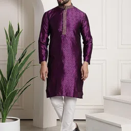 ROYAL KURTA Ethnic Motifs Woven Design Pure Cotton Kurta With Churidar-image-83