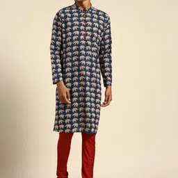 KISAH Men Ethnic Motifs Printed Kurta with Churidar-image-19