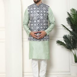 SOJANYA Woven Design Regular Thread Work Kurta with Churidar-picture-5