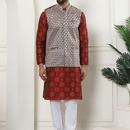 SOJANYA Mandarin Collar Ethnic Motifs Regular Straight Kurta with Churidar-picture-13