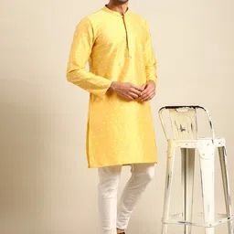 Amodh by Kisah Men Yellow Printed Kurta with Churidar-image-64