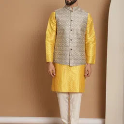 Anouk Embroidered Straight Jacquard Silk Regular Kurta with Churidar-25