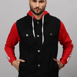 Campus Sutra Men Black Windcheater Outdoor Denim Jacket with Patchwork-picture-12