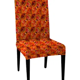 Lazi Orange and Black Abstract Printed Stretchable Dining Chair Covers-image-25