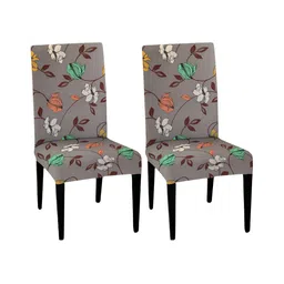 Lazi Grey & Brown 2 Piece Printed Stretchable Chair Covers-image-9