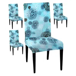 Lazi Turquoise 4 Piece Blue Printed Stretchable Chair Covers-image-48