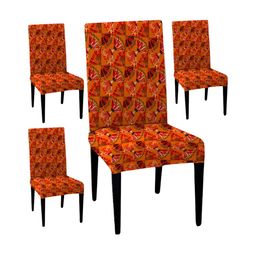 Lazi 4 Pieces Orange and Black Abstract Printed Stretchable Dining Chair Covers-0