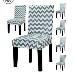 HOUSE OF QUIRK Set Of 6 Grey & White Printed Chair Cover-11