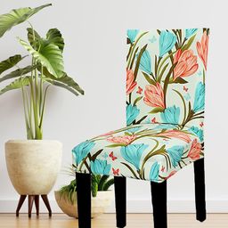 HOUSE OF QUIRK Beige & Blue Floral Printed Chair Cover-picture-53