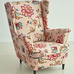 HOKIPO Beige Floral Printed 140 GSM Wing Chair Cover-picture-5