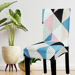 HOUSE OF QUIRK Set Of 6 Blue & Pink Prism Printed Chair Covers-11