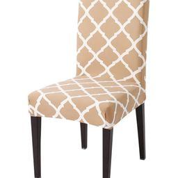 HOKIPO Beige & White Printed Stretchable Chair Cover-picture-23
