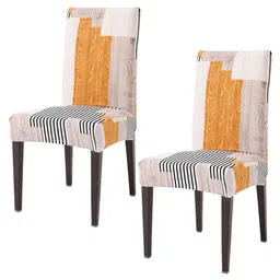 HOKIPO Beige & Brown 2 Pieces Geometric Printed Stretchable Chair Covers-image-6