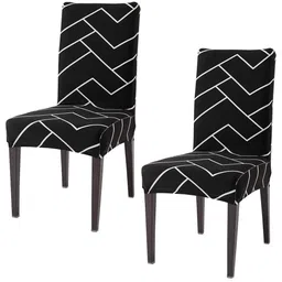 HOKIPO Black & White 2 Pieces Geometric Printed Stretchable Chair Covers-image-45
