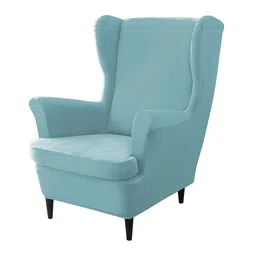 HOKIPO Blue 210 GSM Velvet Wing Chair Cover-image-33