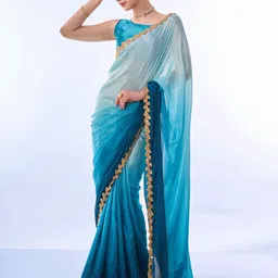 Mitera Ombre Pure Chiffon Saree with Embellished Border-picture-37