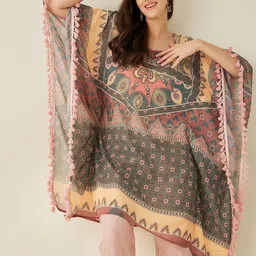 The Kaftan Company Floral Printed Flared Sleeves Georgette Kaftan Kurta-picture-27
