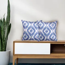 Tasseled Home Blue & White 2 Pcs Ethnic Motifs Velvet Square Cushion Covers-image-74