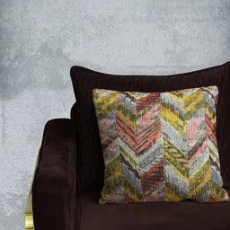 Tasseled Home Yellow & Pink Abstract Velvet Square Cushion Cover-image-11