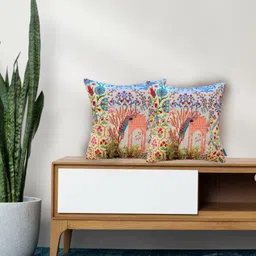 Tasseled Home Yellow & Peach-Coloured 2 Pcs Ethnic Motifs Velvet Square Cushion Covers-image-96