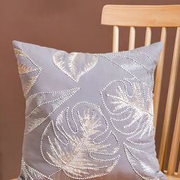 Nestasia Grey & White Floral Cotton Square Cushion Cover-23