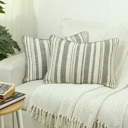 House This Grey Set of 2 Striped Rectangle Cushion Covers-34