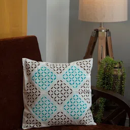 Mryga Beige & Blue Geometric Square Cotton Cushion Covers-picture-13