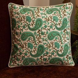 Mryga Green & Cream Ethnic Motifs Cotton Square Cushion Covers-image-98