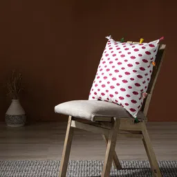 Contrast Living White & Pink Printed Square Cotton Cushion Cover-image-34