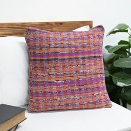 ArtEastri Mauve & Blue Checked Cotton Khesh Square Cushion Cover-18