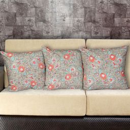 INDHOME LIFE Green & Rust Set of 3 Floral Square Cushion Covers-72