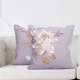 SWAYAM Lavender & Brown Set of 2 Floral Square Cushion Covers-31
