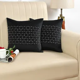 HOSTA HOMES 2 Pcs Black & Gold-Toned Embellished Square Cushion Covers-image-46