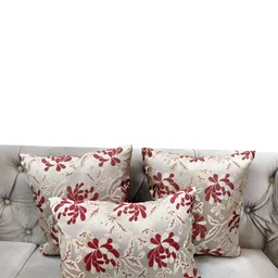 Good Vibes Maroon & Gold-Toned 3 Pieces Floral Jacquard Square Cushion Covers-52
