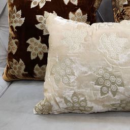 Good Vibes Brown & Beige 3 Pieces Floral Velvet Square Cushion Covers-35