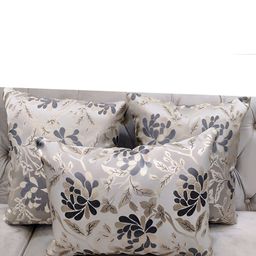 Good Vibes Grey & Cream-Coloured 3 Pieces Floral Jacquard Square Cushion Covers-19