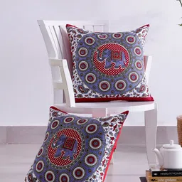 HANDICRAFT PALACE Maroon & Blue 2 Pieces Ethnic Motifs Pure Cotton Square Cushion Covers-picture-13